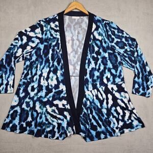 Susan Graver Cardigan Womens 2X Liquid Knit Animal Print Open Front Career Blue